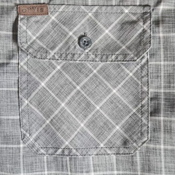 Orvis Shirt Mens XXL Gray White Check Button Up Short Sleeves Fishing Oitdoors - Picture 4 of 9